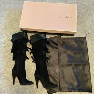 Alexandra Neel Black Suede Boots Heel Fringe 37.5